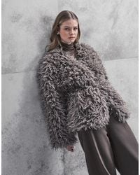 ONLY - Belt Detail shaggy Jacket - Lyst