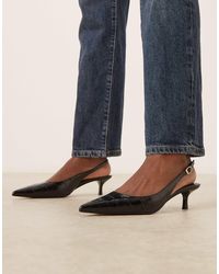 Mango - Faux Croc Textured Sling Back Kitten Heel - Lyst