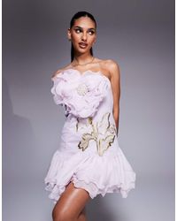 ASOS - Vestito Corto Color Cipria Decorato Con Ricami A Fiori 3D - Lyst