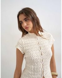 TOPSHOP - Crochet Cap Sleeve Button Top - Lyst