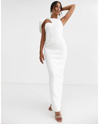 True Violet Black Label Maxi Dress With Frill Shoulder In Ivory - White