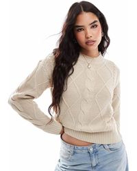 Vila - Round Neck Cable Knit Jumper - Lyst