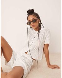 Gina Tricot - Co-ord Crochet Button Up Short Sleeve Top - Lyst