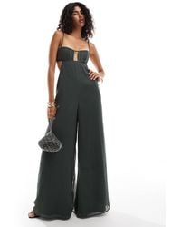 ASOS - Satin Corset Detail Cut Out Wide Leg Chiffon Jumpsuit - Lyst