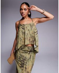 ASOS - Top Verde Vaporoso Con Y Lazada En La Espalda De Malla De (Parte De Un Conjunto) - Lyst