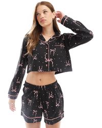 Wednesday's Girl - Bow Print Long Sleeve Shirt And Shorts Pyjama Set - Lyst