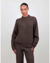 SIMMI - Ribbed Knit Zip Up Funnel Neck Sweater - Lyst
