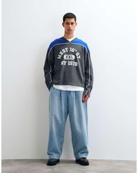 ASOS - Oversized Boxy Crew Sweat With Cut & Sew Panels, Piping And Print - Lyst