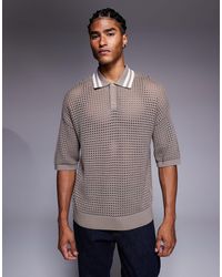 ASOS - Relaxed Boxy Fit Pointelle Open Knitted Polo With Collar Tipping Detail - Lyst