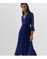 ASOS Vestito midi a pieghe con inserti in pizzo - Blu
