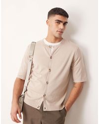 ASOS - Relaxed Boxy Fit Knitted Crew Neck Button Through Tshirt - Lyst