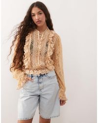 Miss Selfridge - Lace Trim Button Through Heritage Blouse - Lyst