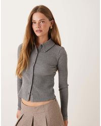 ASOS - Supersoft Shrunken Bushed Ribbed Collar Cardigan - Lyst