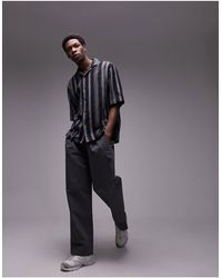 TOPMAN - Short Sleeve Relaxed Revere Textured Striped Shirt - Lyst