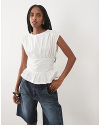 Miss Selfridge - Gathered Shoulder Peplum Hem Top With Waistband - Lyst