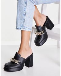 New Look Chunky Chain Heeled Loafer Mules - Black