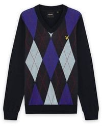 Lyle & Scott - Mid Knits Argyle Knitted V-Neck Jumper - Lyst