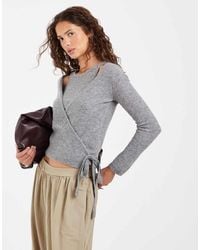 Pieces - Wrap Detail Multi Layer Knitted Top - Lyst