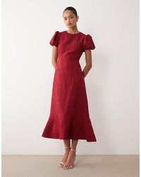 Sister Jane - Exclusive Jacquard Puff Sleeve Structured Hem Midi Dress - Lyst