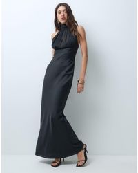 ASOS - High Neck Satin Maxi Dress With Ruched Chiffon Detail - Lyst