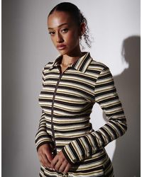 South Beach - Towelling Stripe Collared Long Sleeve Shirt - Lyst