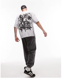 TOPMAN - T-shirt super oversize grigia con stampa sul davanti e sul retro di statua e fiori - Lyst