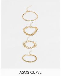 ASOS Asos Design Curve Pack Of 4 Chain Bracelets With Crystal - Metallic