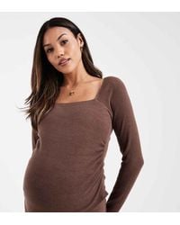 ASOS - Top Marrón Acanalado De Manga Larga Con Cuello Cuadrado De Asos Design Maternity (Parte De Un Conjunto) - Lyst