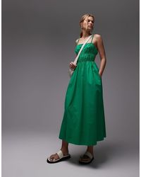 TOPSHOP - Shirred Poplin Midi Dress - Lyst