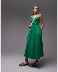 TOPSHOP - Vestido Midi Fruncido De Popelina De - Lyst