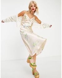 Reclaimed (vintage) - Limited Edition Satin Midi Dress With Floral Embellishment - Lyst
