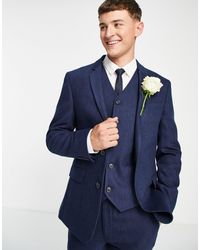 ASOS Wedding – superenge anzugjacke aus wollmischung - Blau