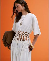 ASOS - Boxy T-shirt With Macrame Hem - Lyst