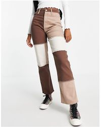 Hollister High Waisted Patched Denim Jeans - Brown