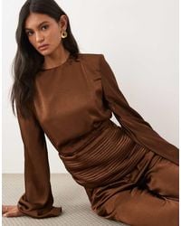 JW PEI - Exclusive Satin Draped Waist Bell Sleeve Top - Lyst