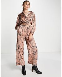 River Island - Co-ord Printed Wide Leg Trouser - Lyst