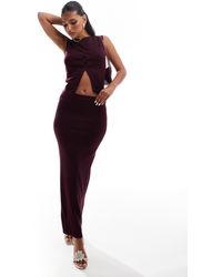 Kaiia - Exclusivité - - jupe d'ensemble longue et droite en maille fine - bordeaux - Lyst