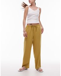 TOPSHOP - Pantalones Capri De Talle Medio De Mezcla De Lino De - Lyst