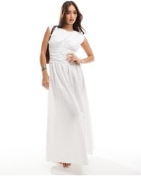 4th & Reckless - Poplin Dropped Waist Drape Detail Maxi Dress - Lyst