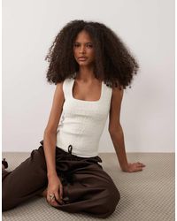 Mango - Square Neck Textured Sleeveless Top - Lyst