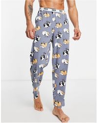 ASOS Lounge Pyjama Bottoms With Pug Print - Blue