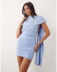 Aria Cove - Double Sculpted Slinky Cape Drape Detail Open Back Mini Dress - Lyst