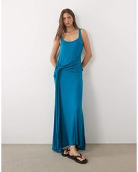 ASOS - Scoop Neck Midi Dress With Ruched Tie Detail - Lyst
