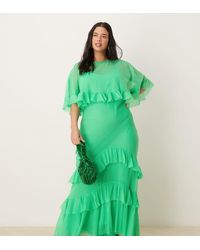 ASOS - Vestido Largo Verde Luminoso De Corte Al Bies Con Volantes Y Detalle Estilo Capa De Asos Design Curve - Lyst