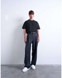 TOPMAN - Wide Leg Pleated Stripe Trouser - Lyst