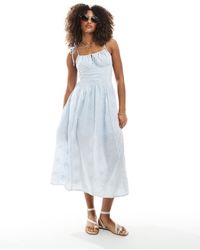 New Look - Milkmaid Broderie Strappy Midi Dress - Lyst
