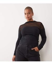 ASOS - Asos Design Curve Cotton Mesh Mix Long Sleeve Top With Bardot Detail - Lyst