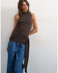TOPSHOP - High Neck Top With Tie Detail - Lyst