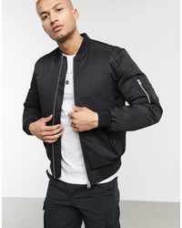 ASOS Quilted Bomber Jacket With Ma1 Pocket - Black