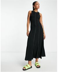 TOPSHOP Jersey Contrast Stitch Midi Column Dress - Black